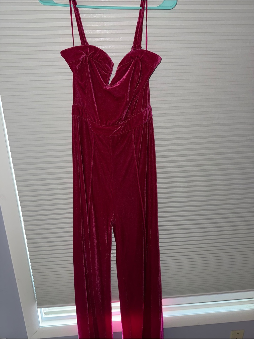 Velvet Spaghetti-Strap Jumpsuit in pink